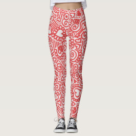 Leggings com Padrão de Rabiscos Vermelho e Branco