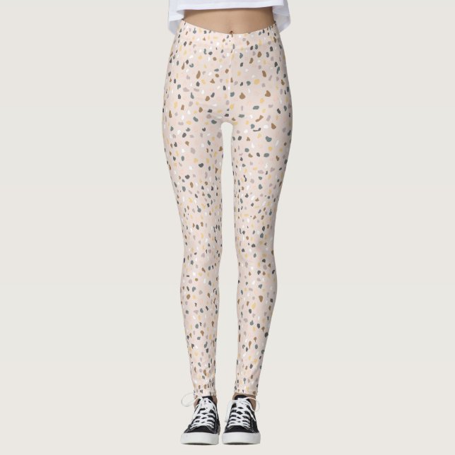 Leggings com Padrão de Terrazzo Bege Moderno (Frente)