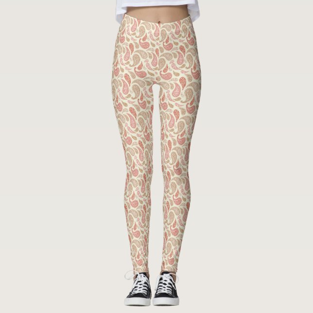 Leggings com padrão paisley creme-marrom (Frente)