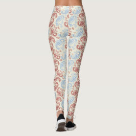 Leggings com Padrão Paisley Creme-Vermelho-Azul
