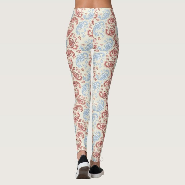 Leggings com Padrão Paisley Creme-Vermelho-Azul (Verso)
