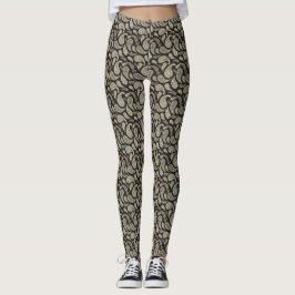 Leggings com Padrão Paisley Preto-Crema