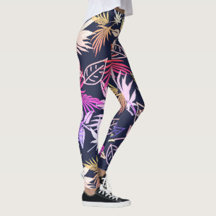 Leggings com Padrão Tropical de Folhas de Palmeira