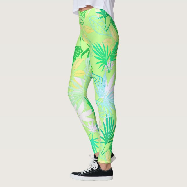 Leggings com Padrão Tropical de Folhas de Palmeira (Esquerda)