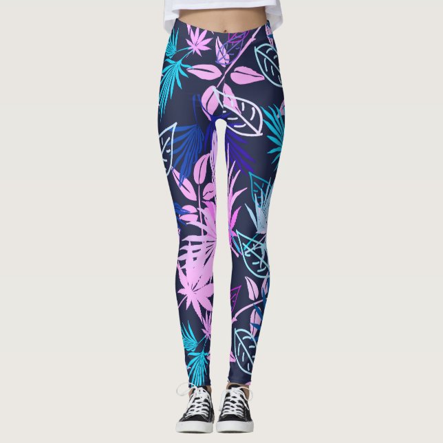 Leggings com Padrão Tropical de Folhas de Palmeira (Frente)