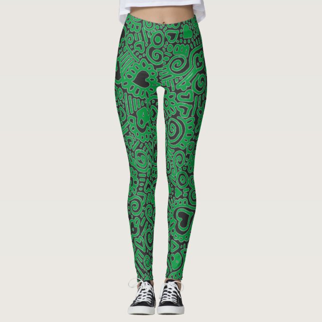 Leggings com Padrão Verde de Rabiscos (Frente)