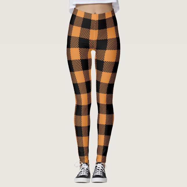 Leggings com Padrão Xadrez de Outono (Frente)