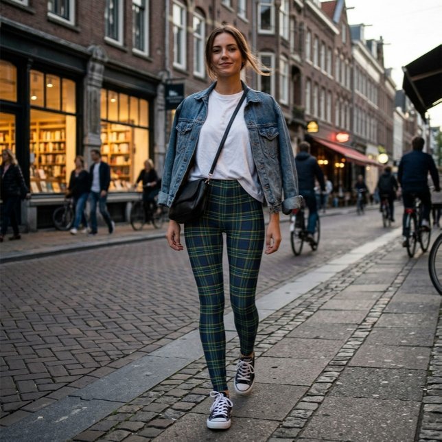 Leggings com padrão xadrez tartã verde e azul (Criador carregado)