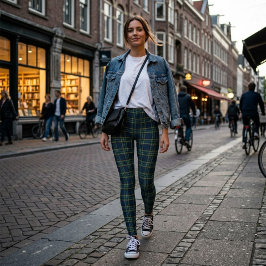 Leggings com Padrão Xadrez Tártaro Verde e Azul