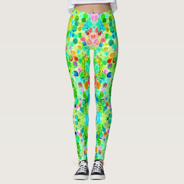 Leggings com padrões de cosmos espiral coloridos f (Frente)