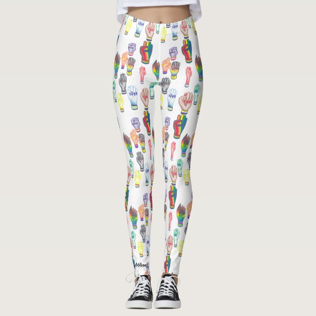 Leggings com punhos arco-íris. (Frente)