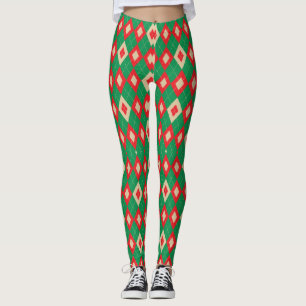 Leggings com um argyle festivo vermelho e verde