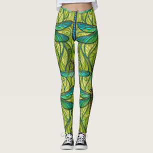 Leggings com um padrão vibrante de libélula