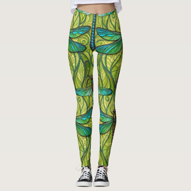 Leggings com um padrão vibrante de libélula (Frente)
