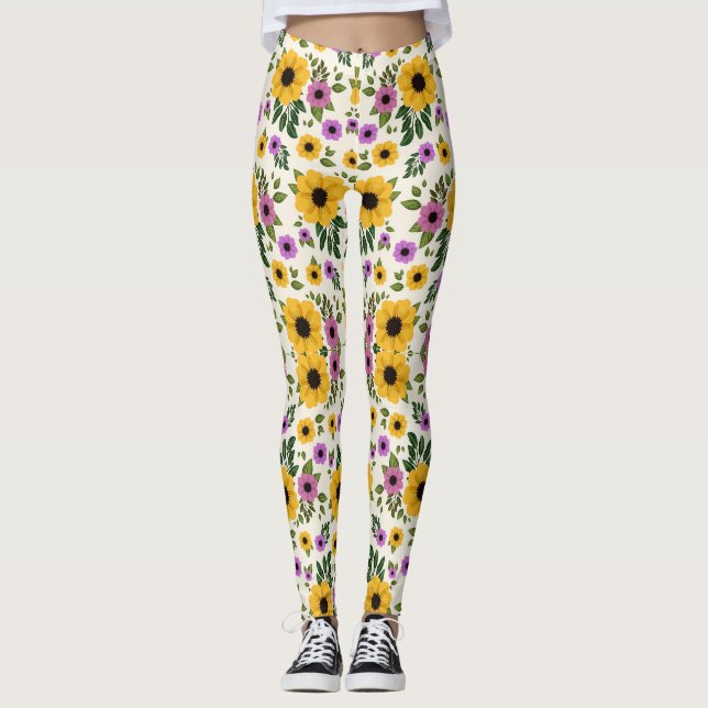 Leggings com um vibrante padrão floral (Frente)