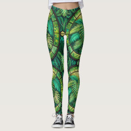 Leggings com uma vibrante folha tropical verde
