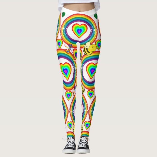 Leggings Corações de Abelha Arco-íris (Frente)