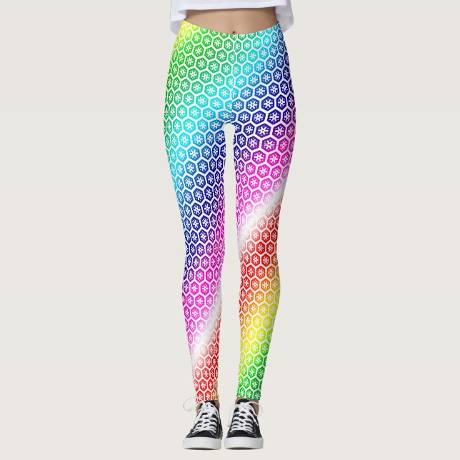 Leggings - Cores arco-íris em gráfico branco (Frente)