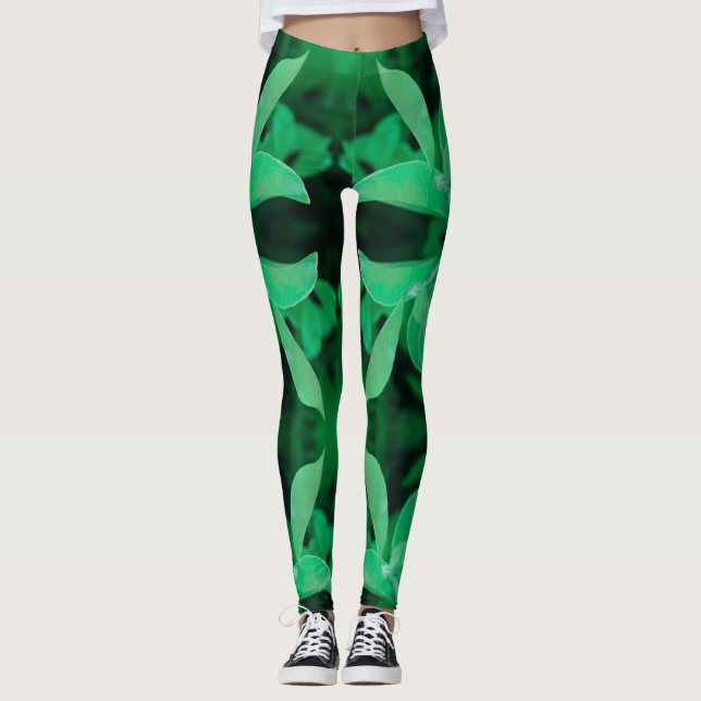 Leggings Cores Pastéis Folha Verde Pálido Planta (Frente)