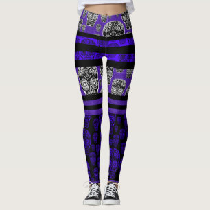 Leggings Crânio Açucarado Listra Azul