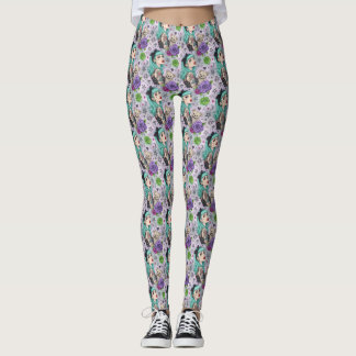 Leggings Cute Chibi Girl & Padrão Floral