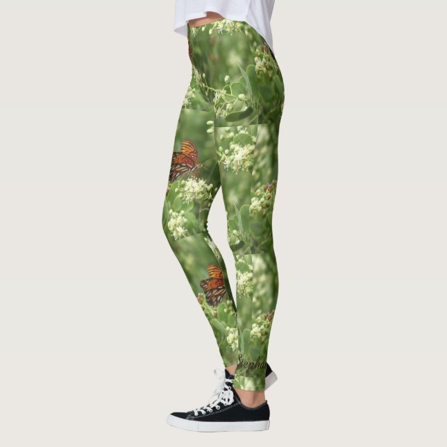 Leggings da Borboleta Laranja com Nome Personaliza (Esquerda)