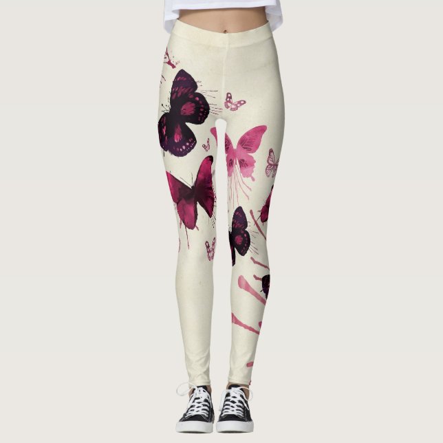 Leggings da borboleta rosa e roxa (Frente)