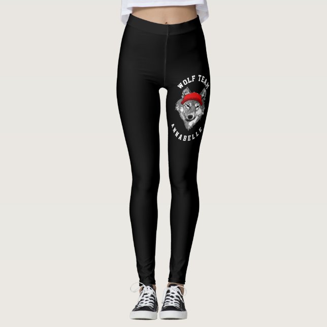 Leggings da Equipe de Esporte Negro do Red Hat Bla (Frente)