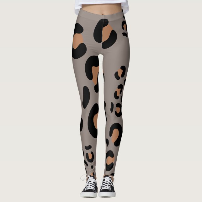Leggings da mulher leopardo-negra e marrom (Frente)