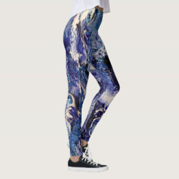 Leggings de Abstrato de Arte Funky - Azul e Branco