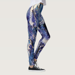 Leggings de Abstrato de Arte Funky - Azul e Branco