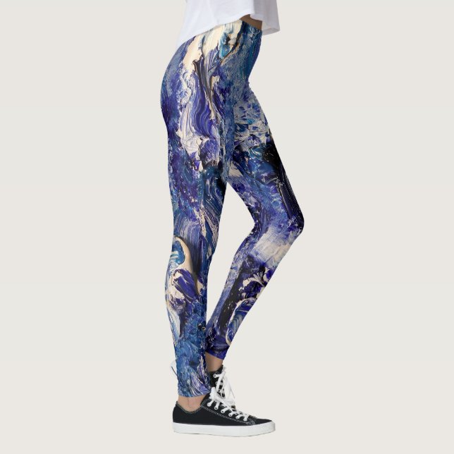 Leggings de Abstrato de Arte Funky - Azul e Branco (Direita)