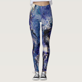 Leggings de Abstrato de Arte Funky - Azul e Branco