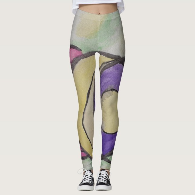 Leggings de Abstrato de arte planetas (Frente)
