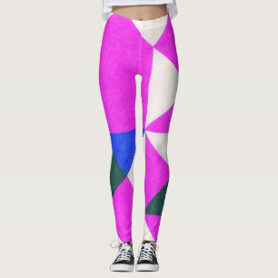 Leggings de Abstrato de Bloco de Cor Rosa