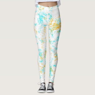 Leggings de Abstrato de brisa do ouro - Aqua e mos