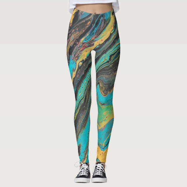 Leggings de Abstrato do Rádio King 3 Turquoise (Frente)