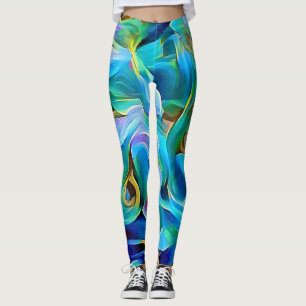 Leggings de Abstrato Floral Azul