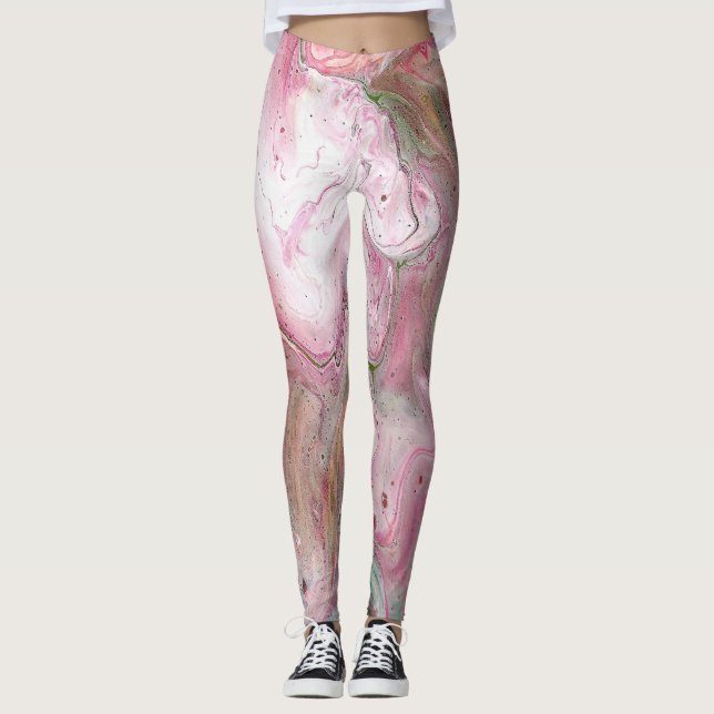 Leggings de Abstrato verde suave e cor-de-rosa (Frente)