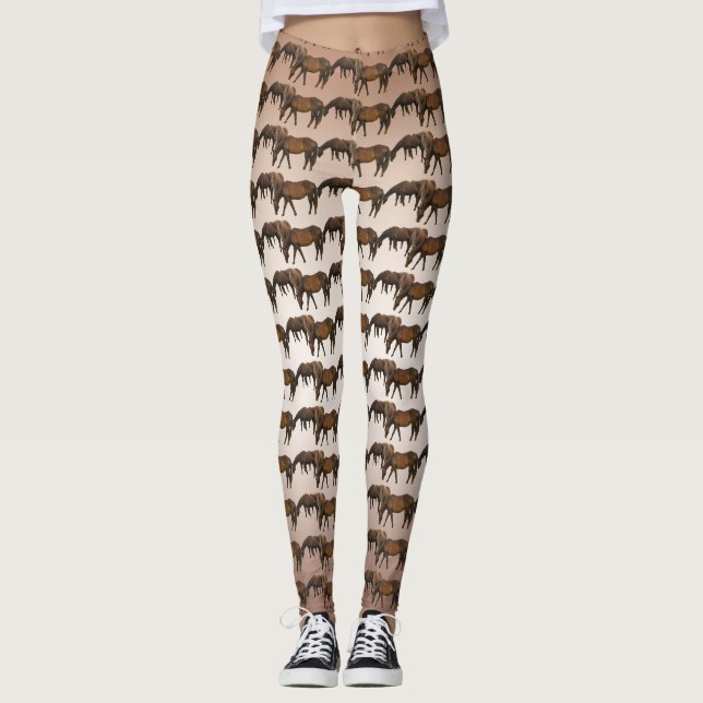Leggings de animais com cavalos castanhos (Frente)