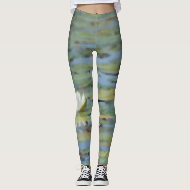 Leggings de Aquarela de Flores Aquáticas (Frente)