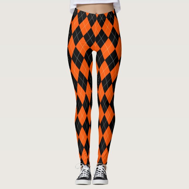 Leggings de Argyle Preto e Laranja (Frente)