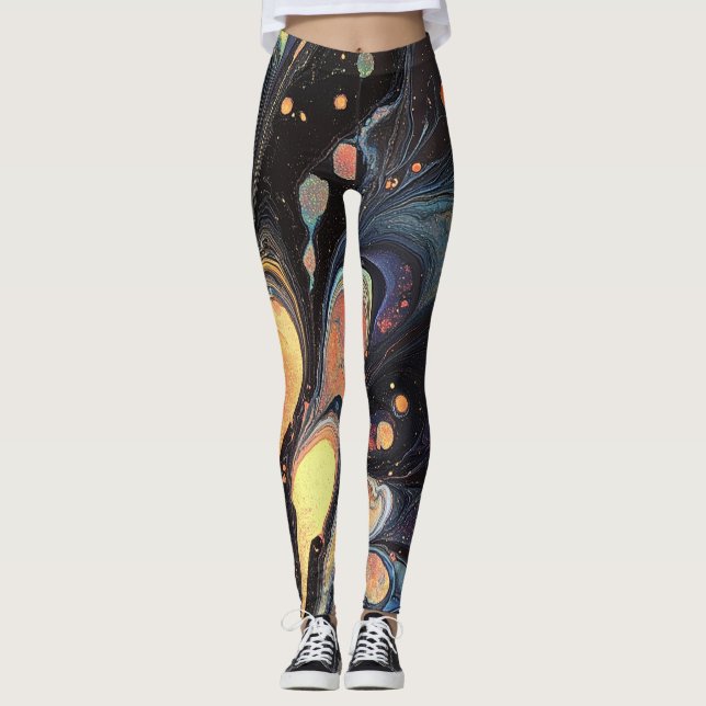 Leggings de arte abstrato iridescentes (Frente)