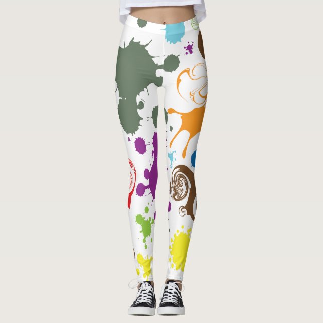 Leggings de Arte com Salpicos de Tinta Arco-Íris C (Frente)