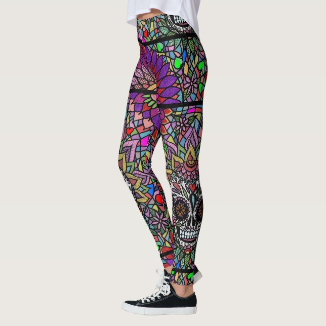 Leggings de Arte de Crânio de Açúcar (Esquerda)