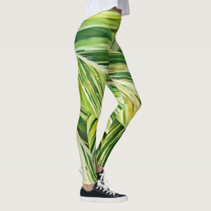 Leggings de Arte de Folhas Tropicais Verdes