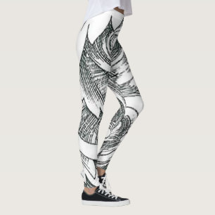 Leggings de Arte de Linha Floral abstrato