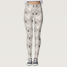 Leggings de Arte de Linha Floral Minimalista
