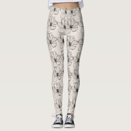 Leggings de Arte de Linha Floral Minimalista
