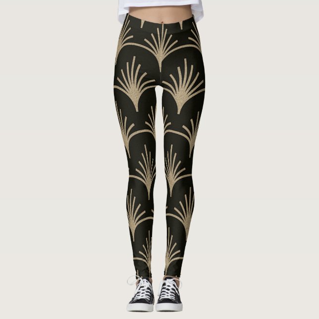 Leggings de Arte Deco Marrom e Bege Design (Frente)